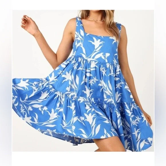 Petal & Pup Cotton Blue and White Floral Babydoll Dress XS - Picture 1 of 8